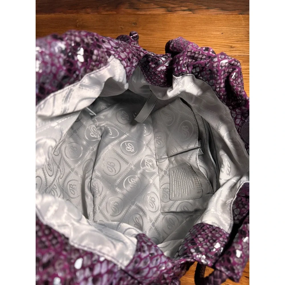 Brighton Nolita Metallic Purple Python Snakeskin Slouchy Leather Hobo Bag Tassel